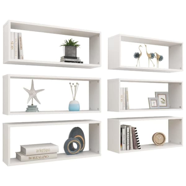 vidaXL Vegghyller kubeformet 6 stk hvit 60x15x23 cm konstruert tre