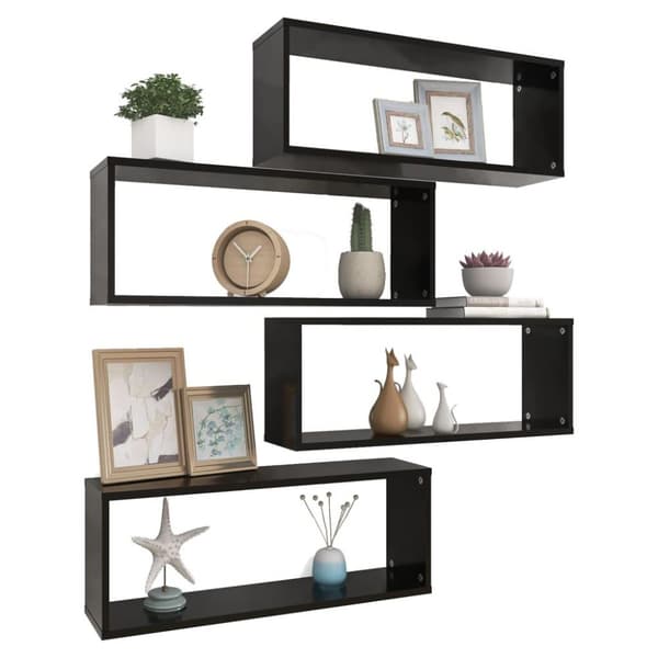 vidaXL Vegghyller kubeformet 4 stk svart 60x15x23 cm konstruert tre