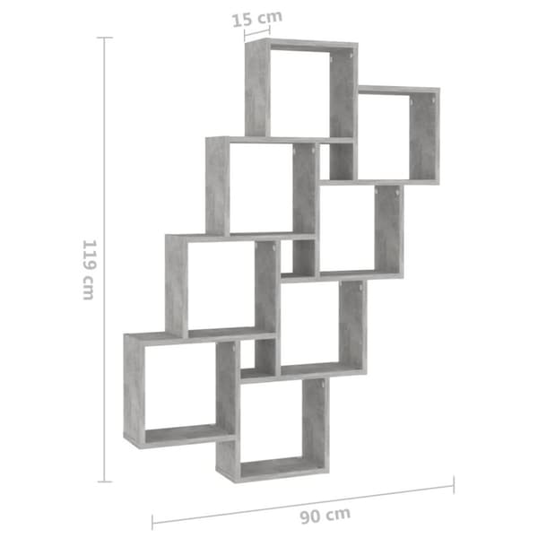 vidaXL væghylde 90x15x119 cm kubeformet spånplade betongrå