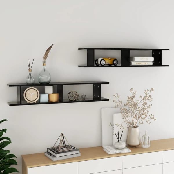 vidaXL Vegghyller 2 stk svart 105x18x20 cm konstruert tre