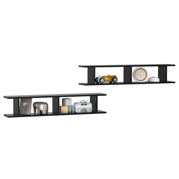 vidaXL Vegghyller 2 stk svart 105x18x20 cm konstruert tre