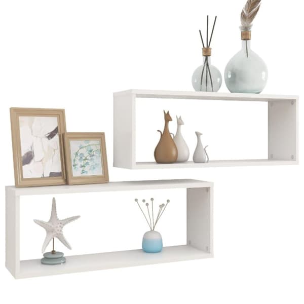 vidaXL Vegghyller kubeformet 2 stk hvit 60x15x23 cm konstruert tre