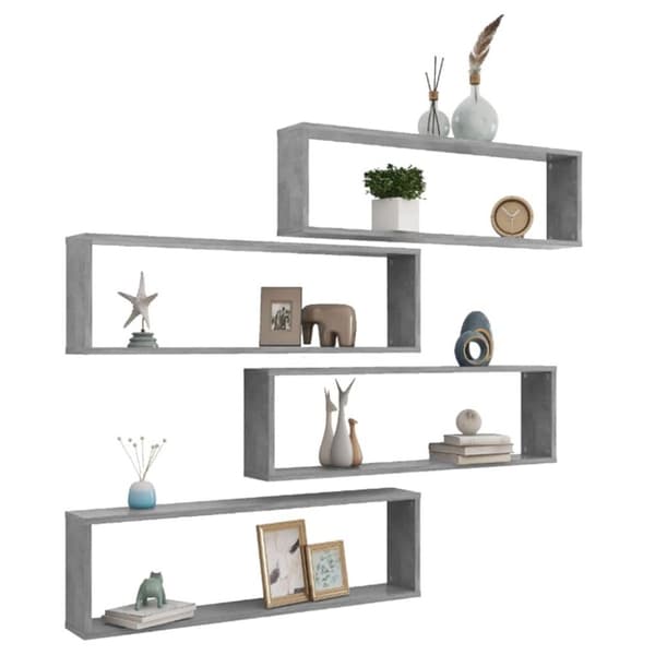vidaXL Vägghylla kubformad 4 st betonggrå 100x15x30 cm spånskiva