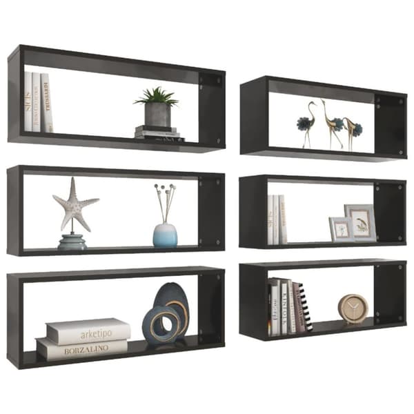 vidaXL Vägghyllor 6 st svart 60x15x23 cm konstruerat trä