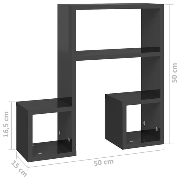 vidaXL væghylder 2 stk. 50x15x50 cm spånplade grå højglans