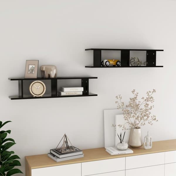 vidaXL Vägghyllor 2 st svart 90x18x20 cm spånskiva