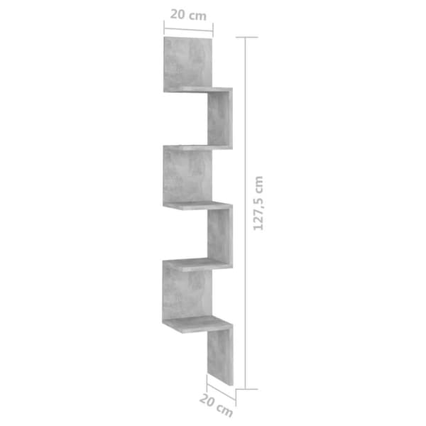 vidaXL Veggmontert hjørnehylle betonggrå 20x20x127,5 cm konstruert tre
