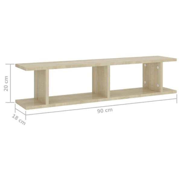 vidaXL Vägghyllor 2 st sonoma-ek 90x18x20 cm spånskiva