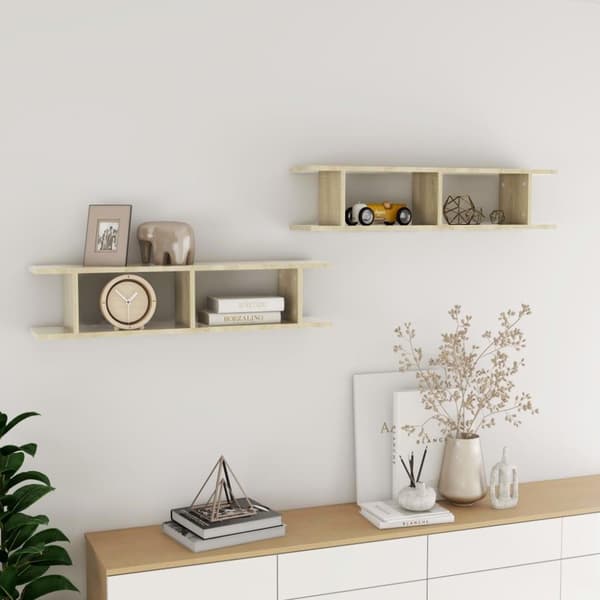 vidaXL Vägghyllor 2 st sonoma-ek 90x18x20 cm spånskiva