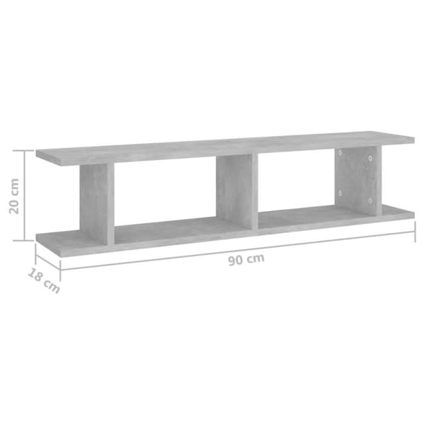 vidaXL Seinähyllyt 2 kpl betoninharmaa 90x18x20 cm lastulevy