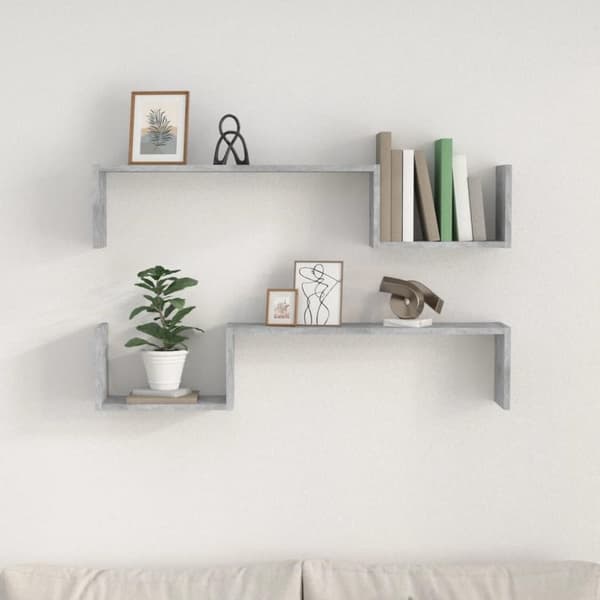 vidaXL væghylder 2 stk. 100x15x20 cm spånplader betongrå