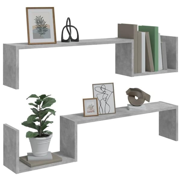 vidaXL væghylder 2 stk. 100x15x20 cm spånplader betongrå