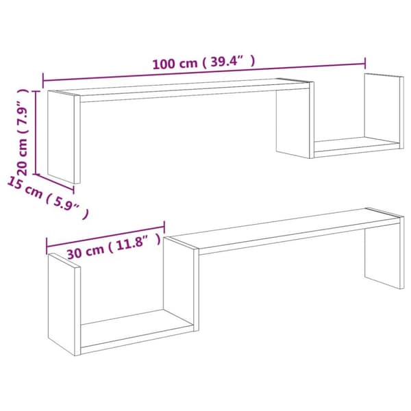 vidaXL væghylder 2 stk. 100x15x20 cm spånplader betongrå