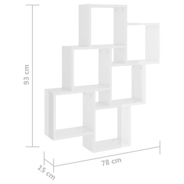 vidaXL Vägghylla kubformad vit högglans 75x15x93 cm konstruerat trä