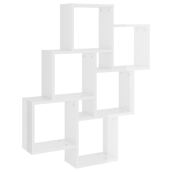 vidaXL Kubeformet vegghylle høyglans hvit 78x15x93 cm sponplate
