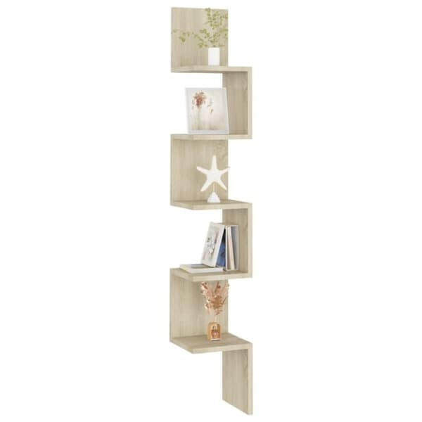 vidaXL Veggmontert hjørnehylle sonoma eik 20x20x127,5cm konstruert tre