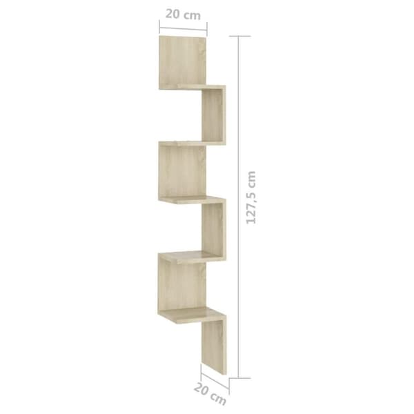 vidaXL Veggmontert hjørnehylle sonoma eik 20x20x127,5cm konstruert tre