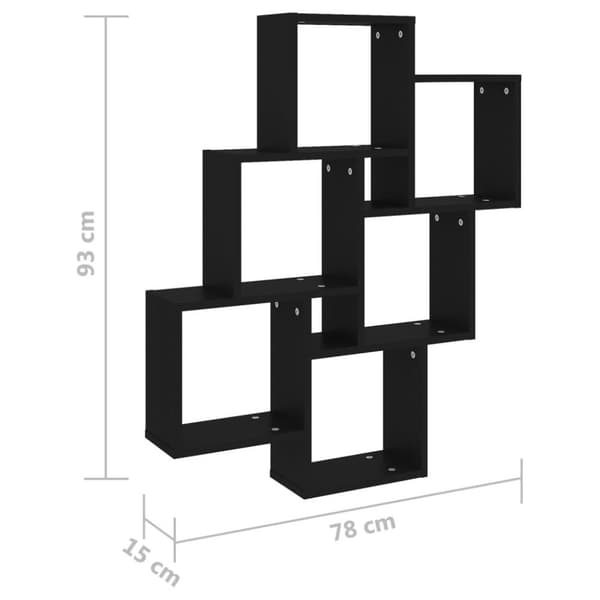 vidaXL Vägghylla kubformad svart 78x15x93 cm konstruerat trä