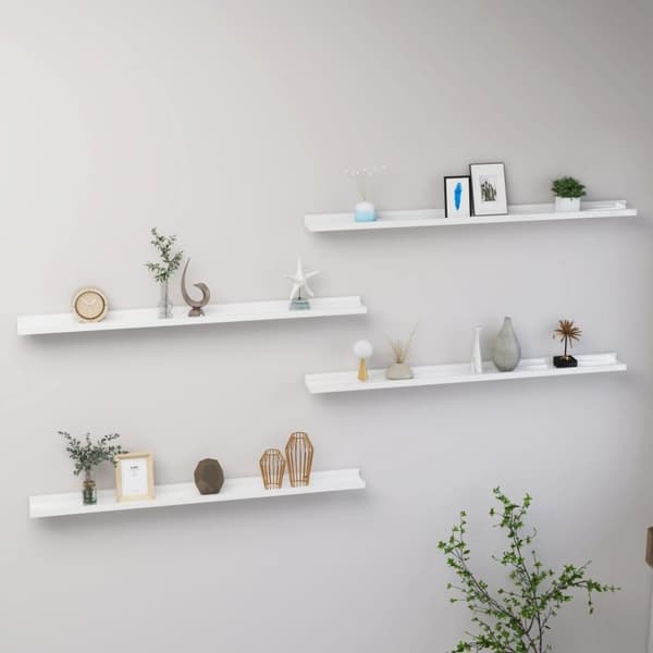 vidaXL Vegghyller 4 stk høyglans hvit 100x9x3 cm