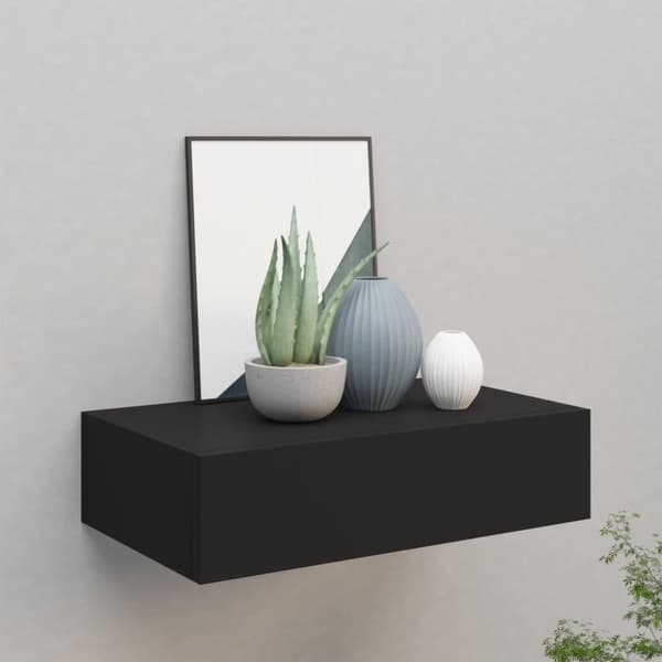 vidaXL væghylde med skuffe 40x23,5x10 cm MDF sort