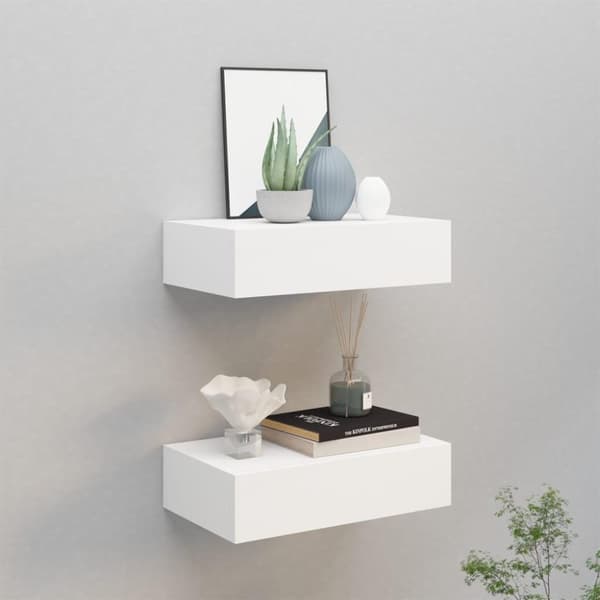 vidaXL væghylder med skuffer 2 stk. 40x23,5x10 cm MDF hvid