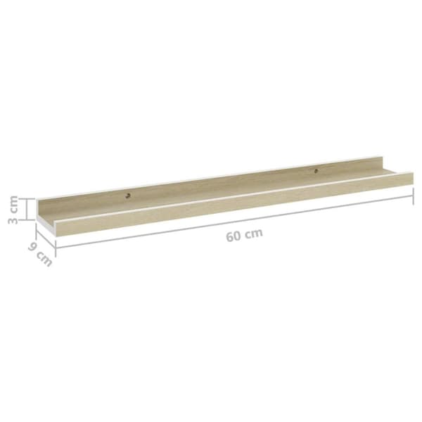 vidaXL Vägghyllor 2 st vit och sonoma-ek 60x9x3 cm