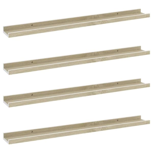vidaXL væghylder 4 stk. 80x9x3 cm hvid og sonoma-eg