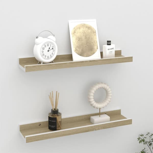 vidaXL væghylder 2 stk. 40x9x3 cm hvid og sonoma-eg