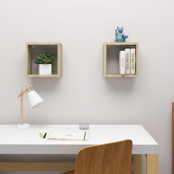 vidaXL væghylder 2 stk. 30x15x30 cm kubeformet sonoma-eg