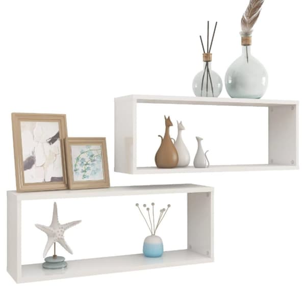 vidaXL væghylder 2 stk. 60x15x23 cm kubeformet hvid højglans