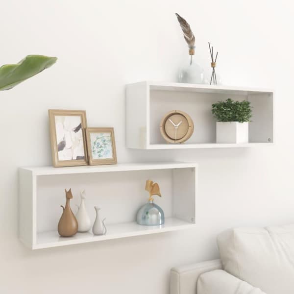 vidaXL væghylder 2 stk. 60x15x23 cm kubeformet hvid højglans
