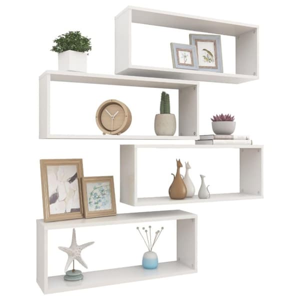 vidaXL væghylder 4 stk. 60x15x23 cm kubeformet hvid højglans
