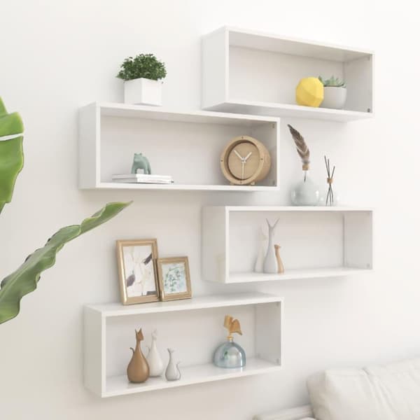 vidaXL væghylder 4 stk. 60x15x23 cm kubeformet hvid højglans