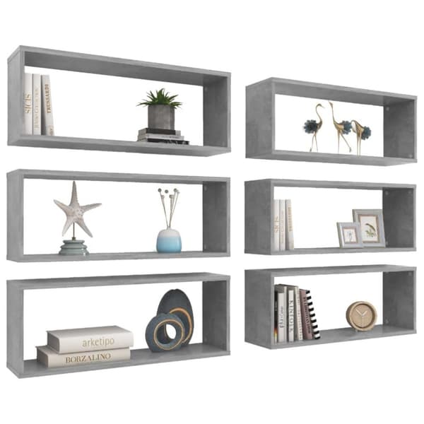 vidaXL væghylder 6 stk. 60x15x23cm kubeformet konstrueret træ betongrå