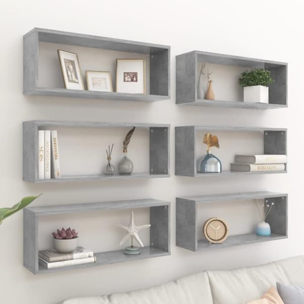 vidaXL væghylder 6 stk. 60x15x23cm kubeformet konstrueret træ betongrå