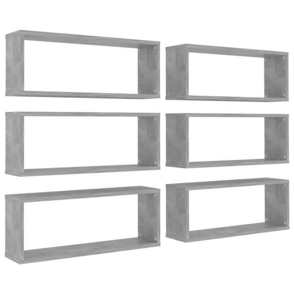 vidaXL væghylder 6 stk. 60x15x23cm kubeformet konstrueret træ betongrå