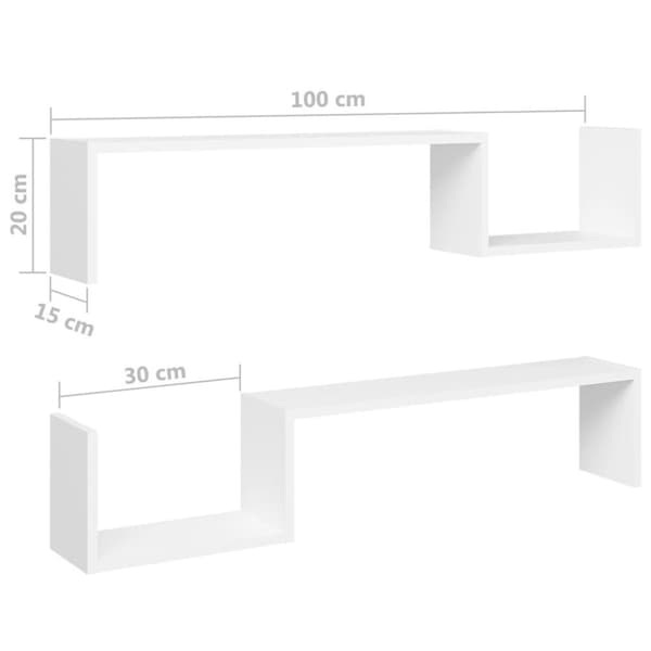 vidaXL væghylder 2 stk. 100x15x20 cm spånplader hvid