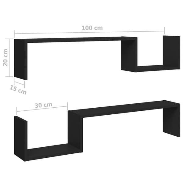 vidaXL Vägghyllor 2 st svart 100x15x20 cm konstruerat trä