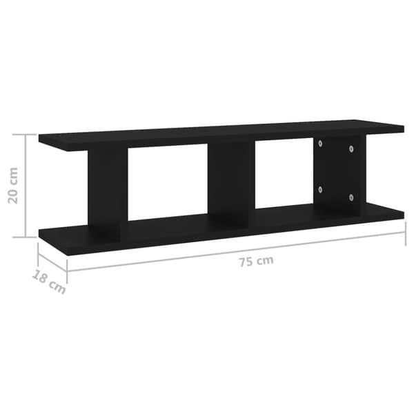 vidaXL Vägghyllor 2 st svart 75x18x20 cm konstruerat trä