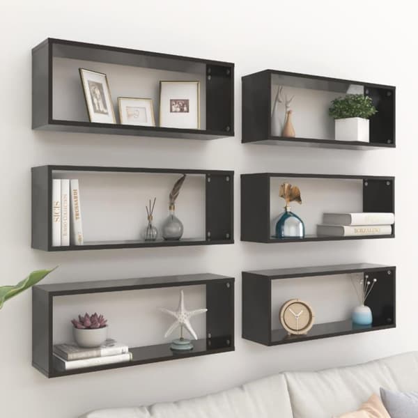 vidaXL væghylder 6 stk. 60x15x23 cm kubeformet konstrueret træ sort