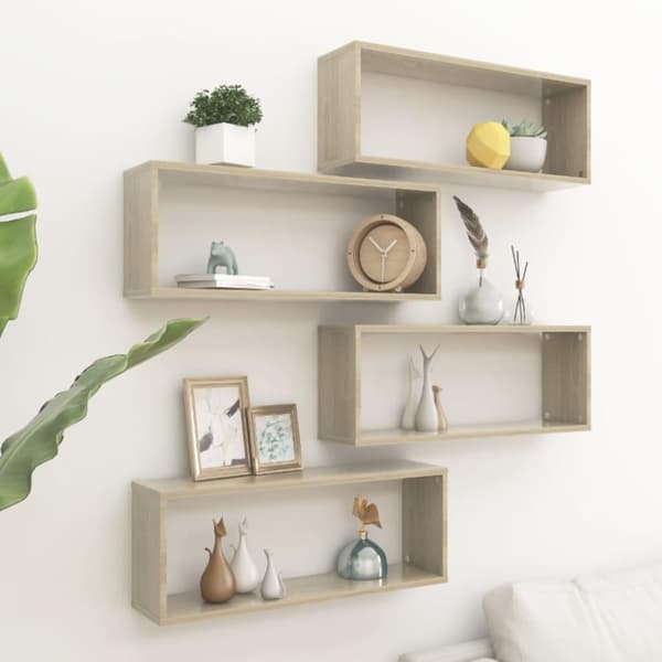vidaXL væghylder 4stk. 60x15x23cm kubeformet konstrueret træ sonoma-eg