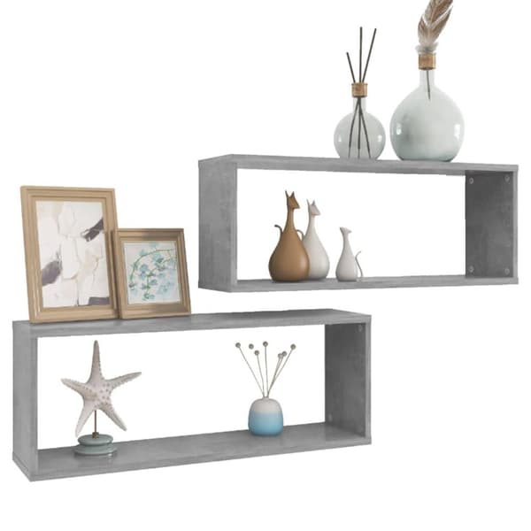 vidaXL væghylder 2 stk. 60x15x23cm kubeformet konstrueret træ betongrå