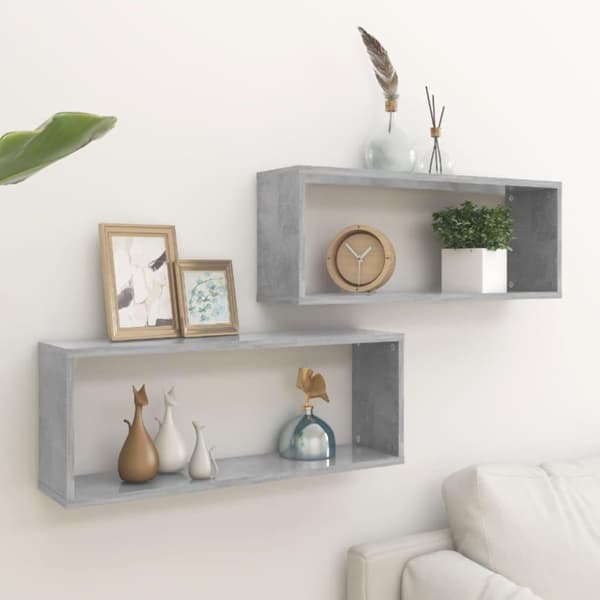 vidaXL væghylder 2 stk. 60x15x23cm kubeformet konstrueret træ betongrå