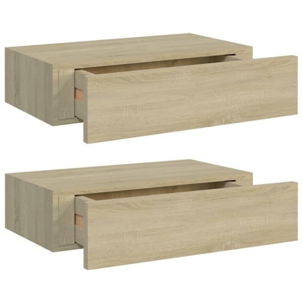 vidaXL væghylder med skuffer 2 stk. 40x23,5x10 cm MDF egetræsfarvet