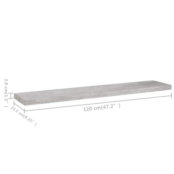 vidaXL Flytende vegghylle betonggrå 120x23,5x3,8 cm MDF