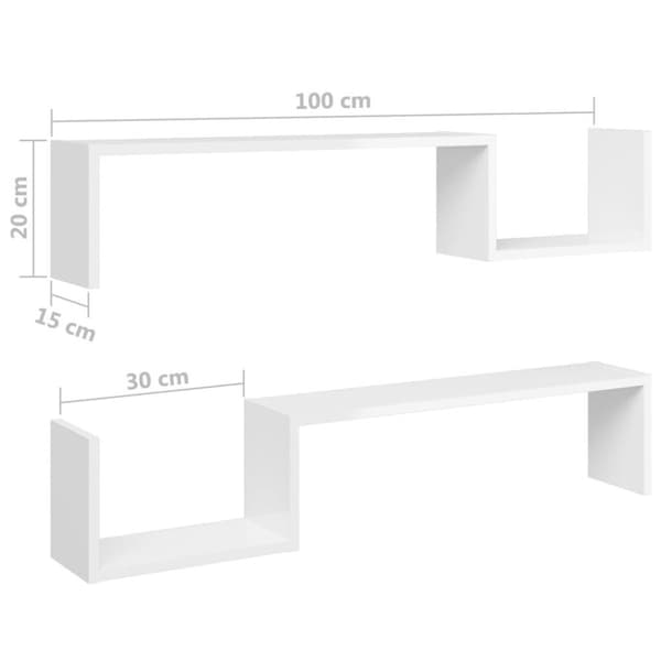 vidaXL væghylder 2 stk. 100x15x20 cm spånplade hvid højglans