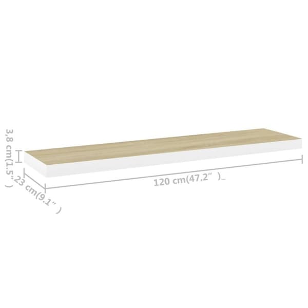 vidaXL Flytende vegghyller 2 stk eik og hvit 120x23,5x3,8 cm MDF