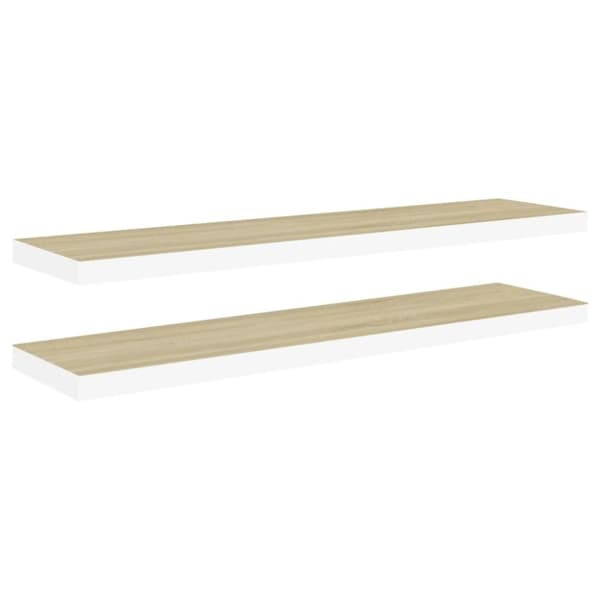 vidaXL Flytende vegghyller 2 stk eik og hvit 120x23,5x3,8 cm MDF