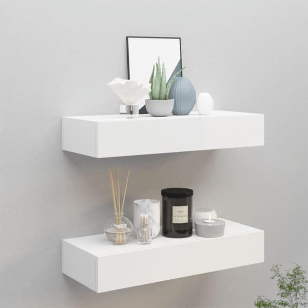 vidaXL væghylder med skuffer 2 stk. 60x23,5x10 cm MDF hvid