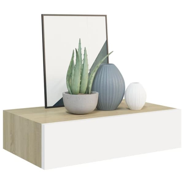 vidaXL Väggmonterad låda ek och vit 40x23,5x10 cm MDF